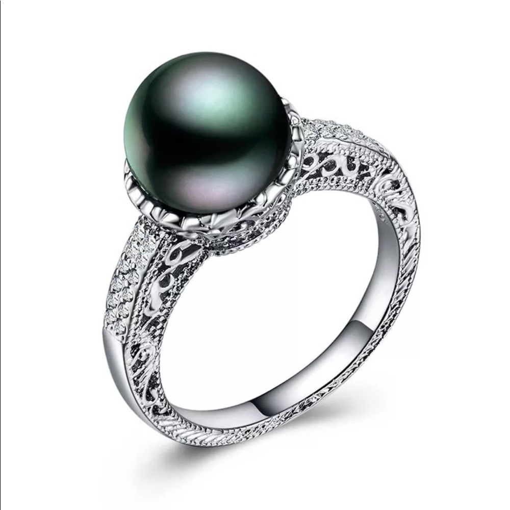 3X HP🎉🎊 925 Sterling Black Tahitian Pearl Ring